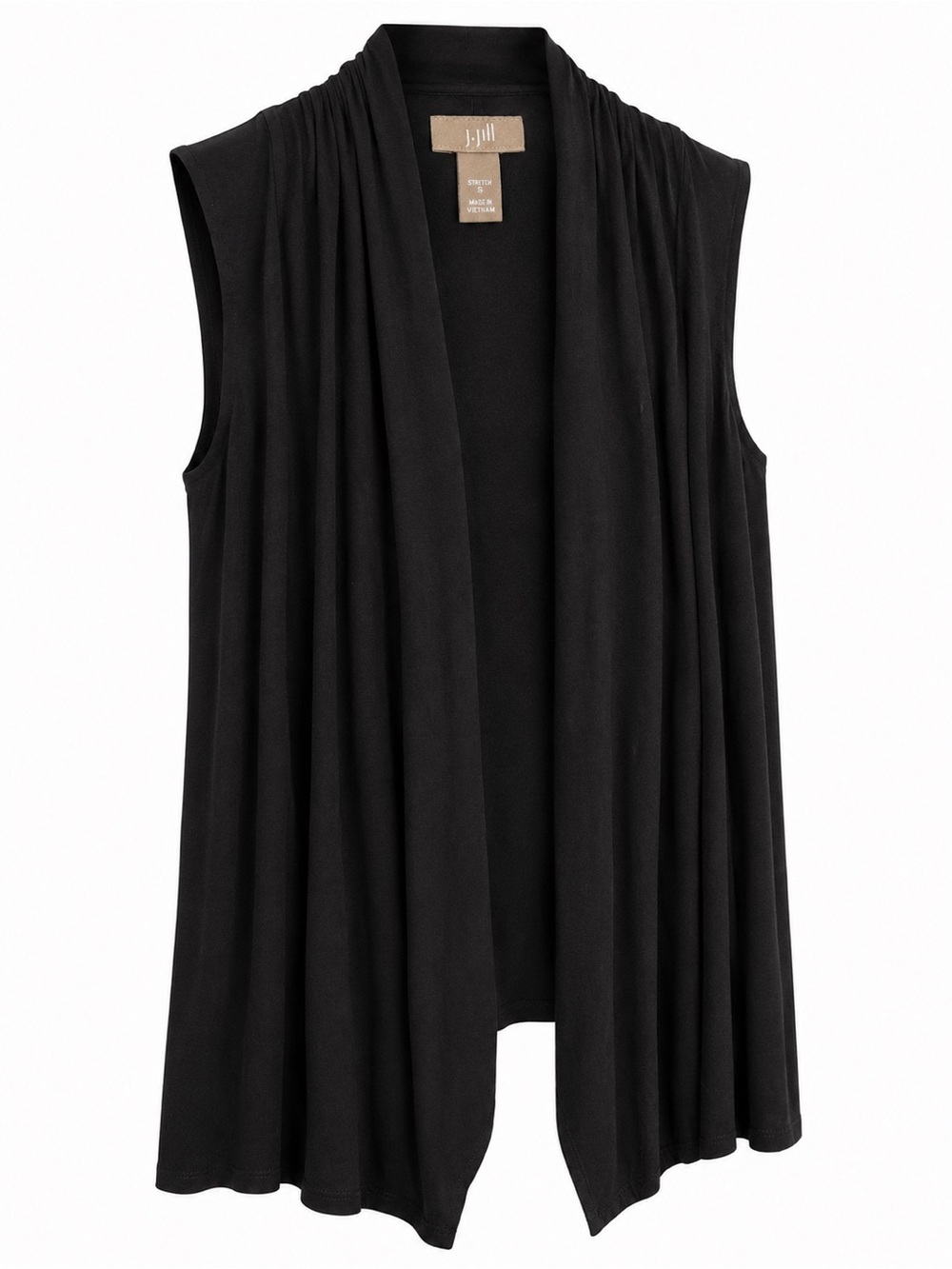 J. Jill Black Sleeveless Open Front Draped Knit Cardigan Vest S